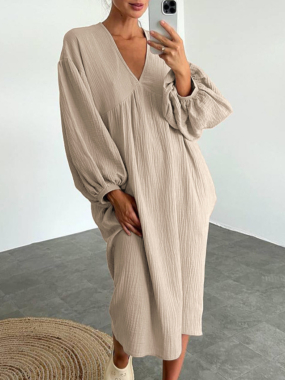 Dropped Empire Waistline Relaxed Boho Midi Dress
