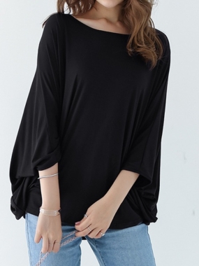 Loose Crew Neck Batwing Top