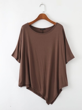 Loose Asymmetric Batwing Short Sleeve Top