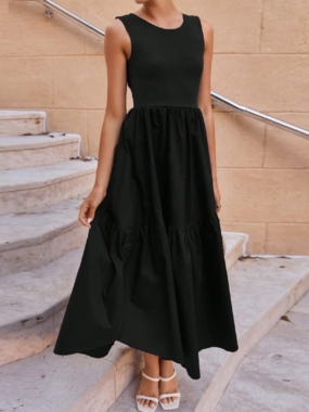 Long Simple Maxi Dress with Back Lace-Up