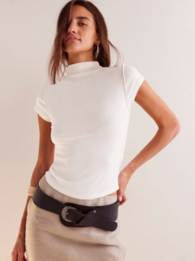 Solid Mock Neck Fitted T-shirt