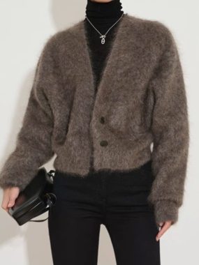 Faux Fur Plush Buttons-up  Cardigan