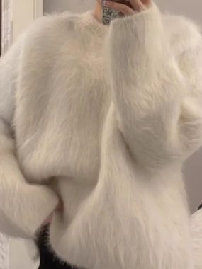 Faux Fur Loose Long Sleeve O-neck Sweater