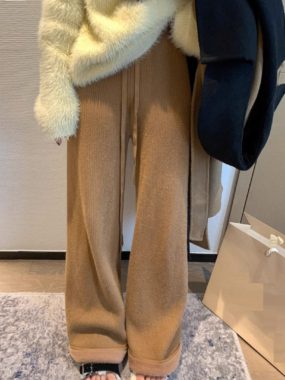 Thick Winter Fleeced Knit Wide Leg Pants