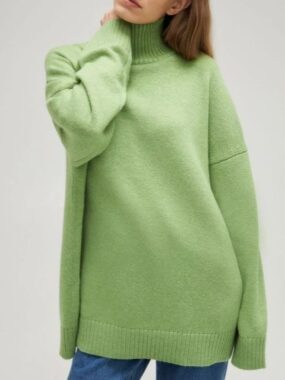 Loose Drop Shoulder High Collar Sweater
