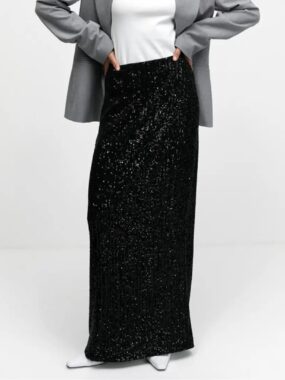 Long Straight Fit Sequin Skirt