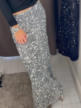 High Waist Full Sequin Long Skirt