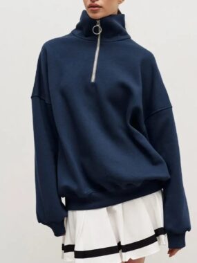 Oversized Polo Collar Fleeced Sweatshirt