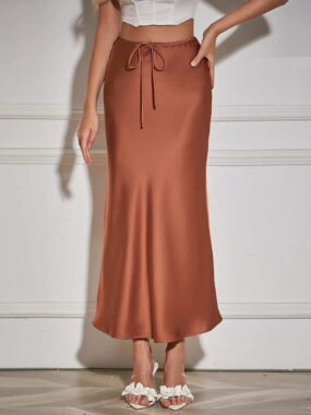 High Waist Drawstring Long Skirt