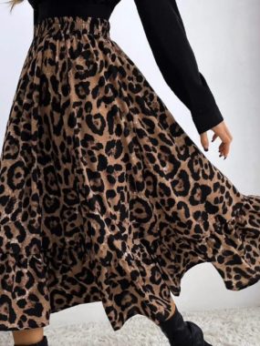 Leopard Pattern Chiffon Midi Skirt