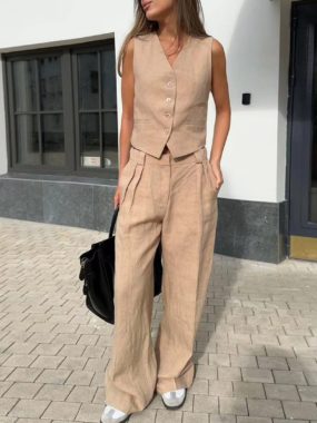 Casual Set of Vest & Low Waist Pants Suit