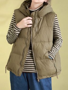 Hooded Down Thick Vest with Pockets