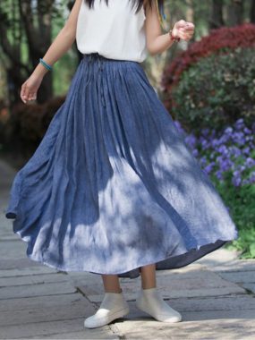 Wide Hem Elastic Waist Boho Skirt