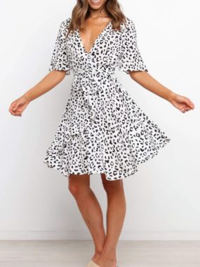 Patterned Printed V-neck Mini Sundress