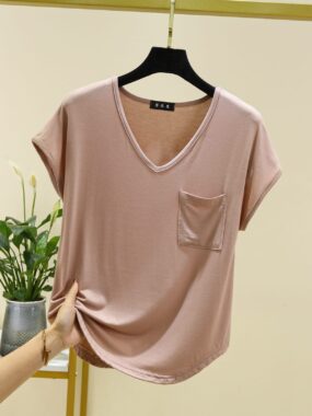 Modal Cotton V-neck T-shirt with Chest Pocket