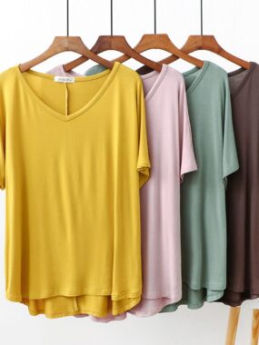 Basic Loose Fit Stretchy V Neck T-shirt