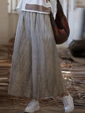 Summer Ramie Cotton Elastic Waist Tie-Dye Crop Pants