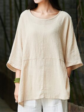 Dropped Shoulders 3/4th Sleeve Cotton Linen Summer Top
