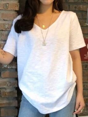 V-Neck Solid Color Thin Bamboo Cotton T-shirt