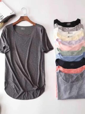 Summer Bamboo Cotton Solid Color Round Neck T-shirt