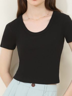 Summer Round Neck Short-sleeved Slim Fit Cropped Tee