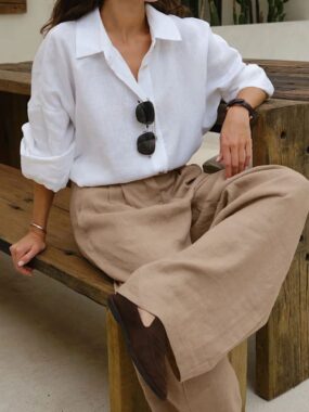 Basic Cotton Casual Loose High Waist Wide Legged Pants