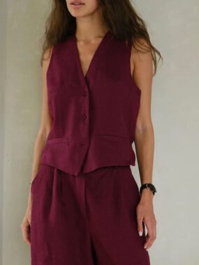 Solid Color Linen Cotton Mix Vest