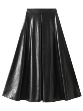 PU Leather Solid Color Midi-Skirt