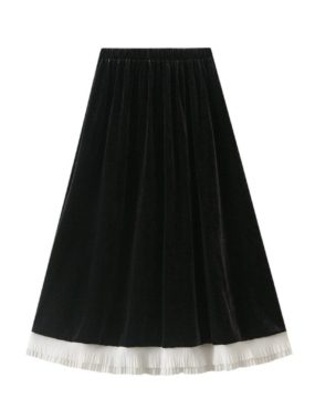 Velvet Contrast Color Midi Skirt