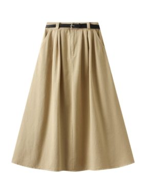 Cotton Midi Skirt with Belt
