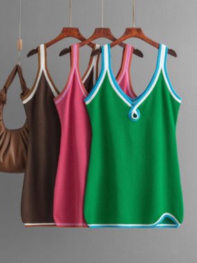 V-Neck Hollow Knitted Slim Short Dress