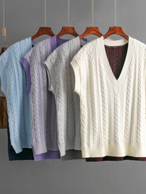 Thick Sleeveless V-Neck Sweater