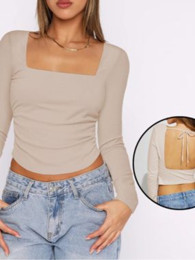 U-Neck Backless Slim Fit Top