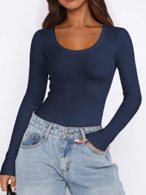 U-Neck Slim Fit Long Sleeve Top