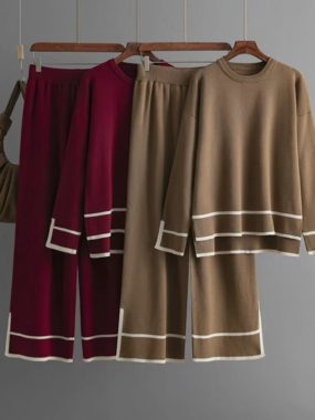 Long Sleeved Knitted Sweater and Pants