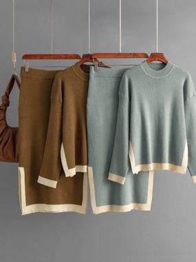Sweater with Side Slots & Midi Skirt Set