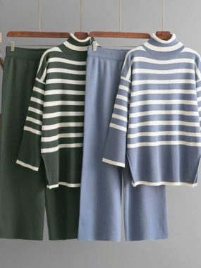 Turtleneck Striped Sweater with Pants