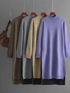 High Collar Contrast Color Dress