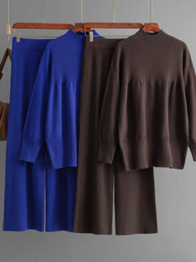 High Collar Sweater and Pants Knitted Set