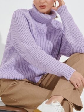 Patterned Knit Turtleneck Sweater