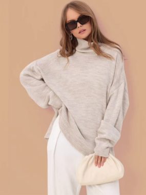 High Collar Knitted with Side Slit
