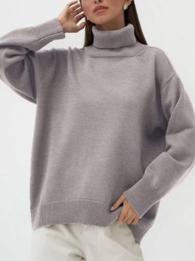 Knit Turtleneck Sweater with Drop Shoulder
