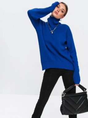 High Neck Solid Color Sweater