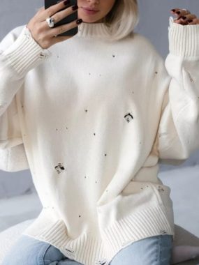 Thick Heavyweight Oversized Sweater with Cutouts