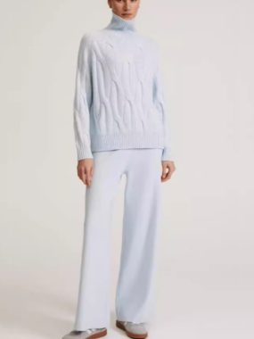 Patterned High Collar and Pants Knitted Set