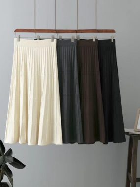 Elastic Waist Pleated Patterned Skirt