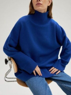 High Collar Solid Color Sweater