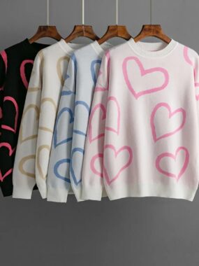 Knitted Heart Round Neck Sweater