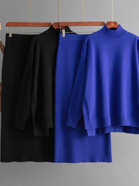 High Collar Sweater & Maxi Skirt Set