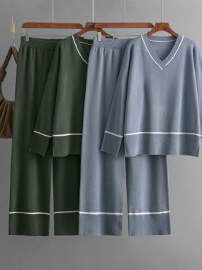 V-Neck Sweater & Wide Legged Pants